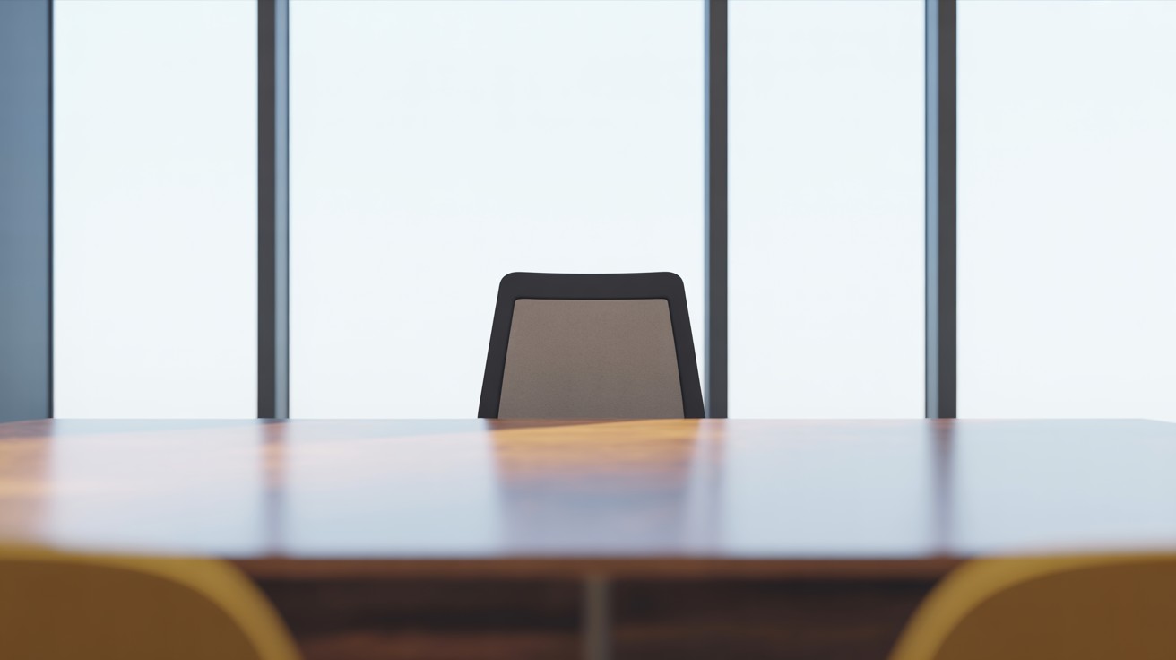 An empty chair at a clean desk, symbolizing the right seat waiting to be found
