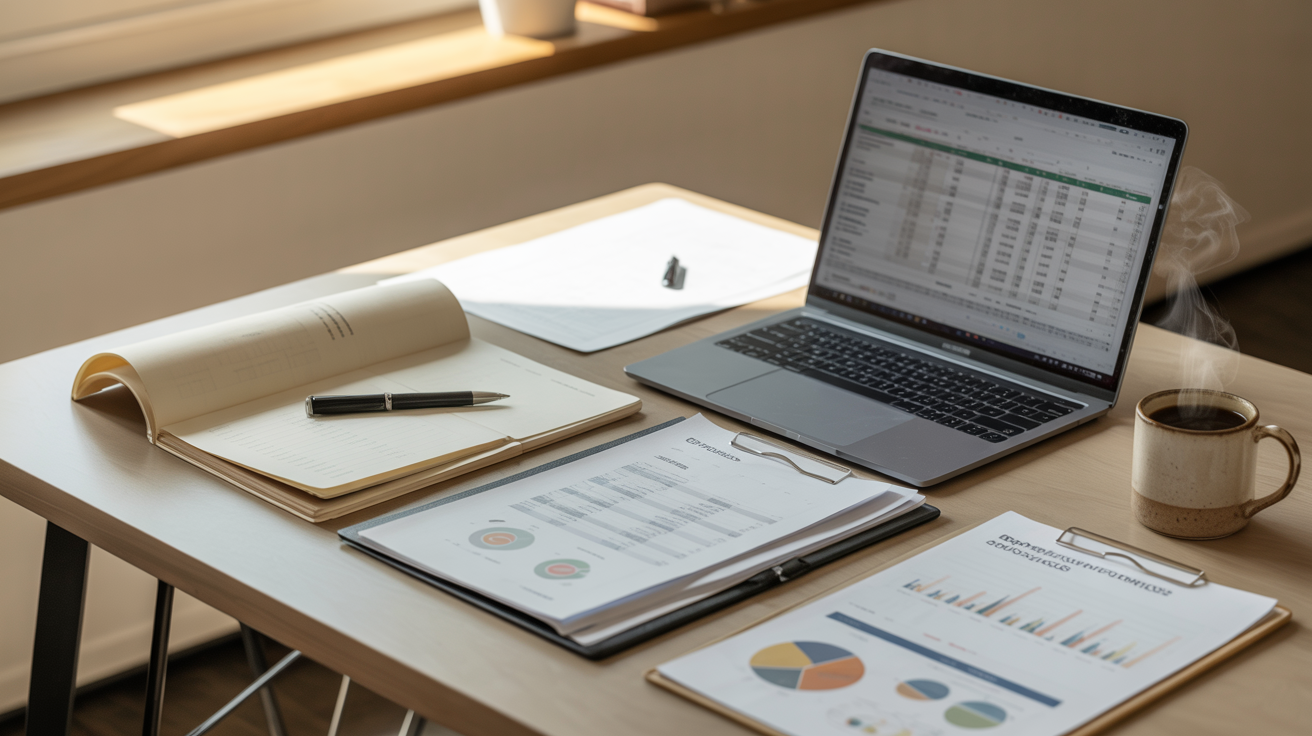 Clean business workspace with laptop and documents suggesting active pipeline strategy
